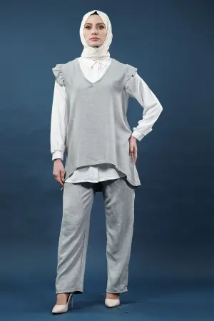 Fırfırlı Üçlü Keten Takım