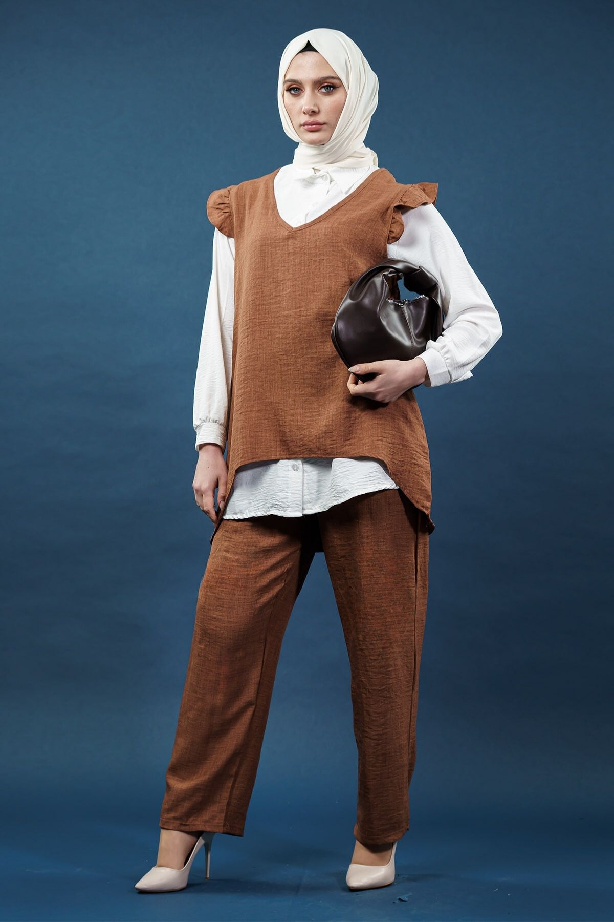 Fırfırlı Üçlü Keten Takım