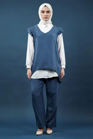 Fırfırlı Üçlü Keten Takım