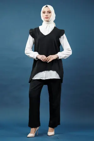 Fırfırlı Üçlü Keten Takım