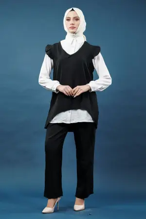 Fırfırlı Üçlü Keten Takım