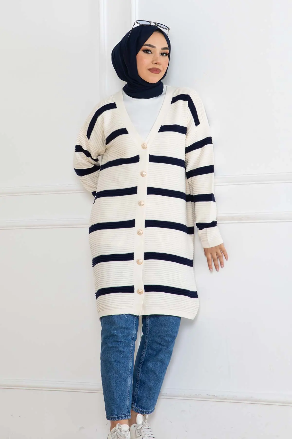 Ribbed Striped Knitwear Cardigan-detail