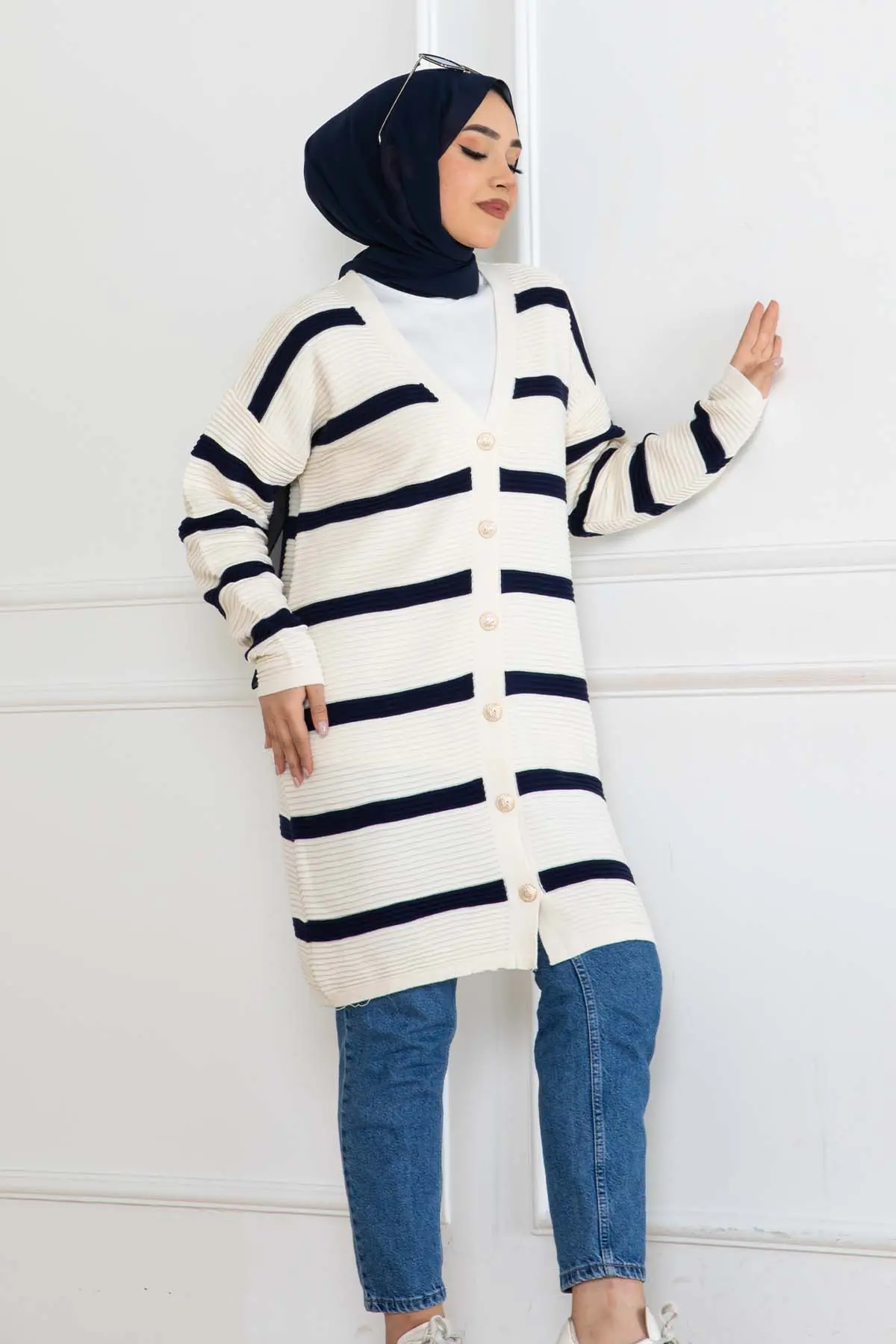 Ribbed Striped Knitwear Cardigan-detail