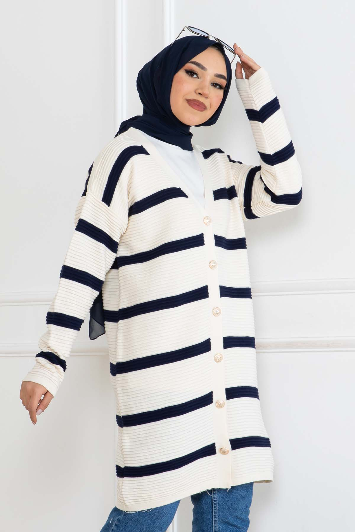 Ribbed Striped Knitwear Cardigan