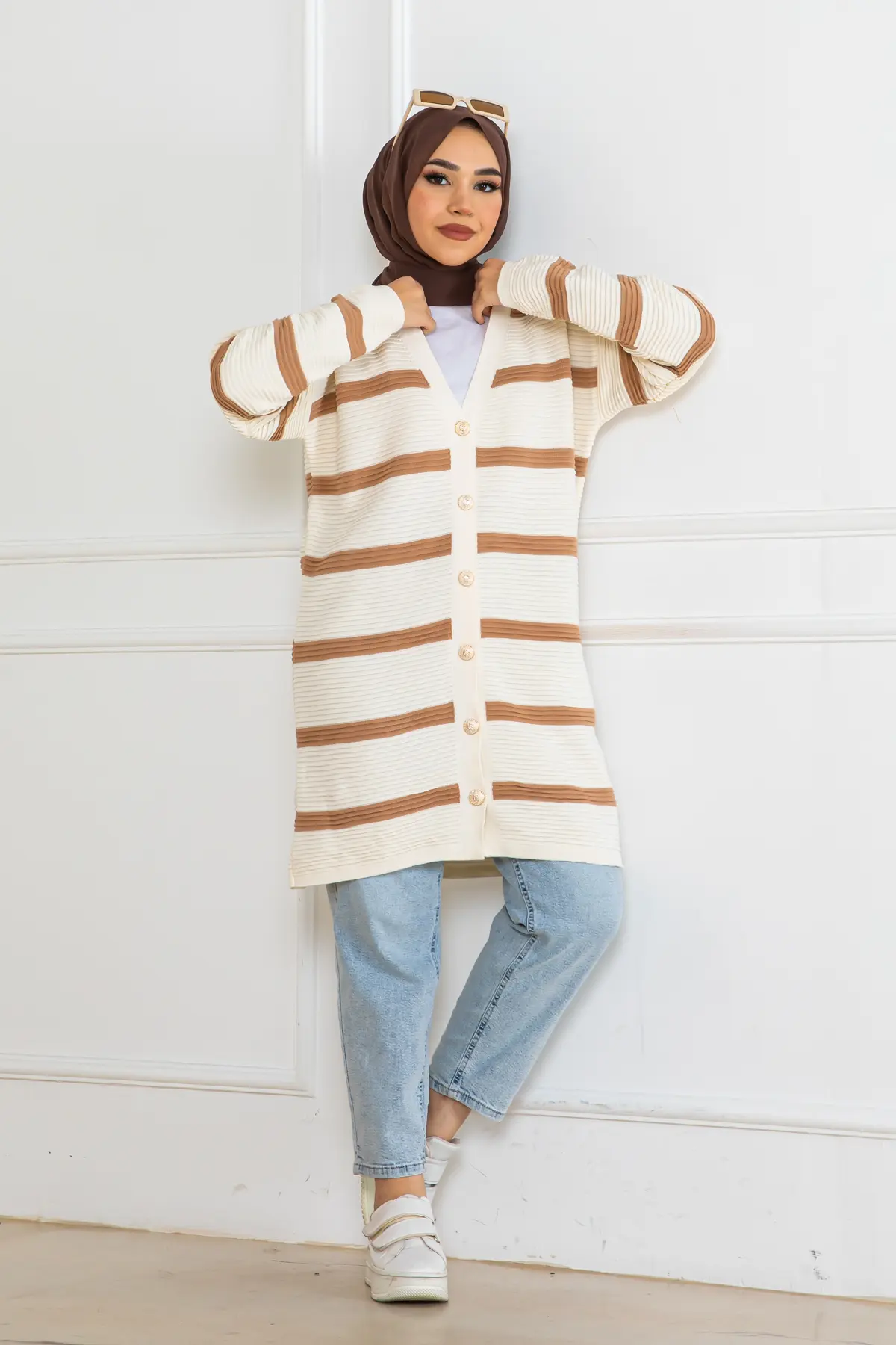 Fitilli Çizgili Triko Hırka-detail