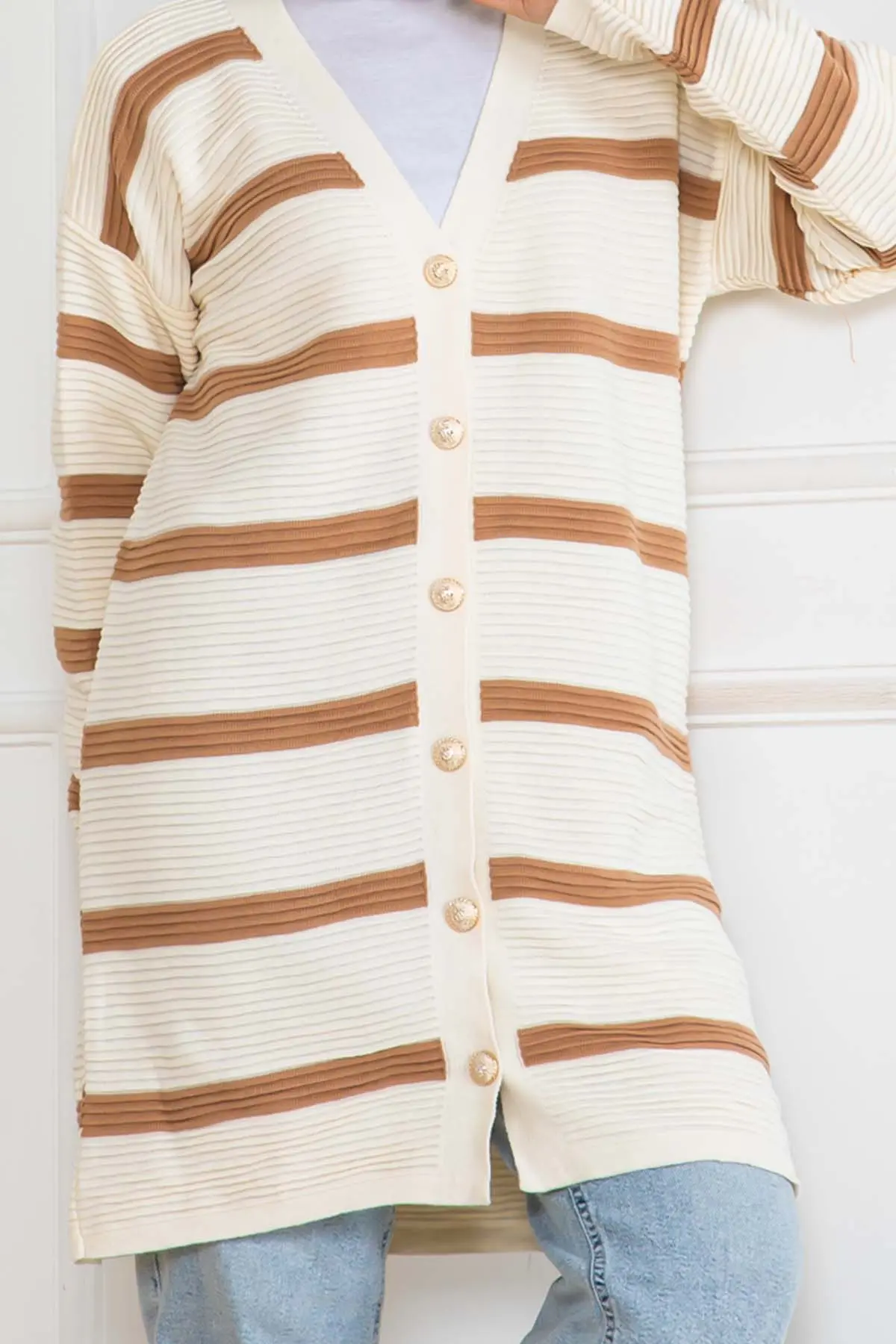 Fitilli Çizgili Triko Hırka-detail