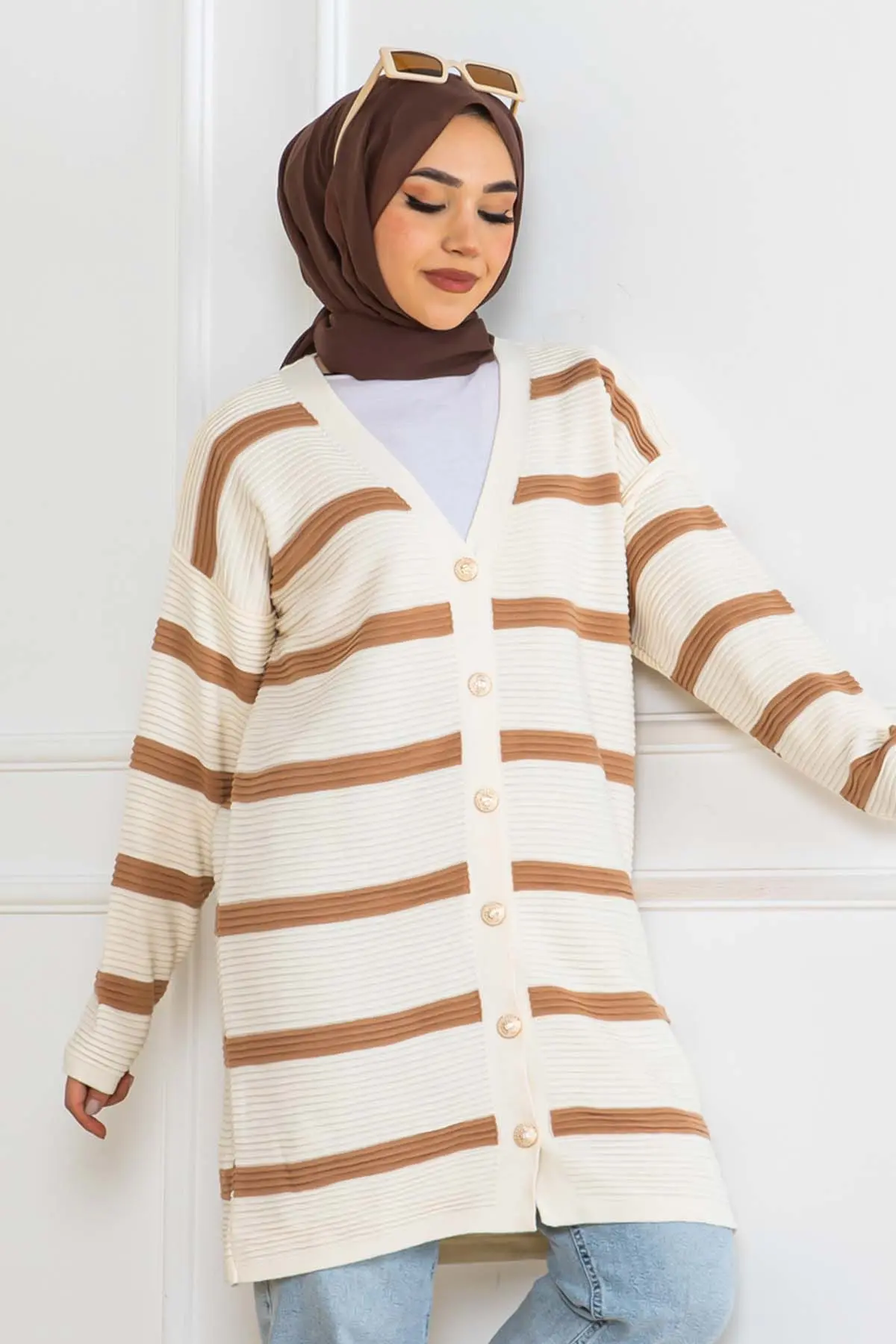 Fitilli Çizgili Triko Hırka-detail