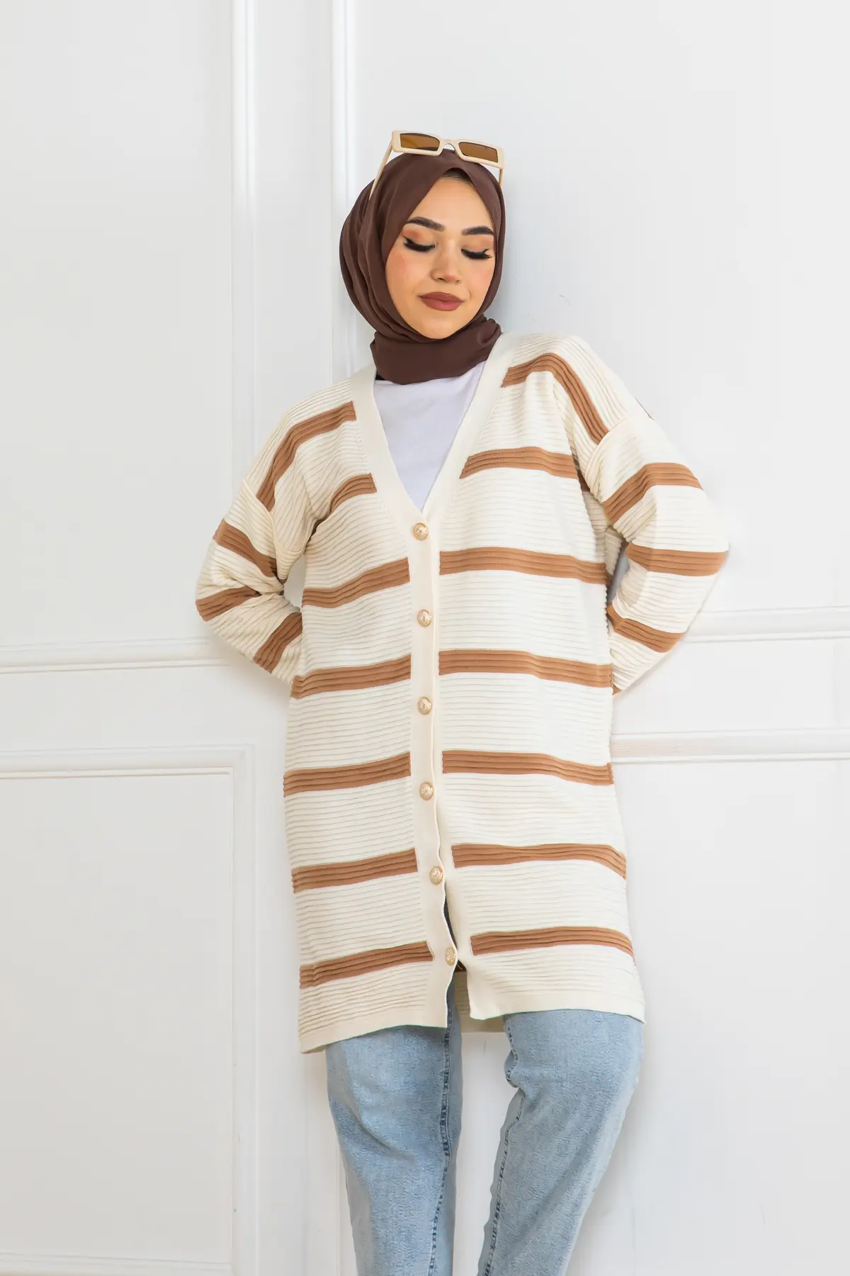 Fitilli Çizgili Triko Hırka-detail