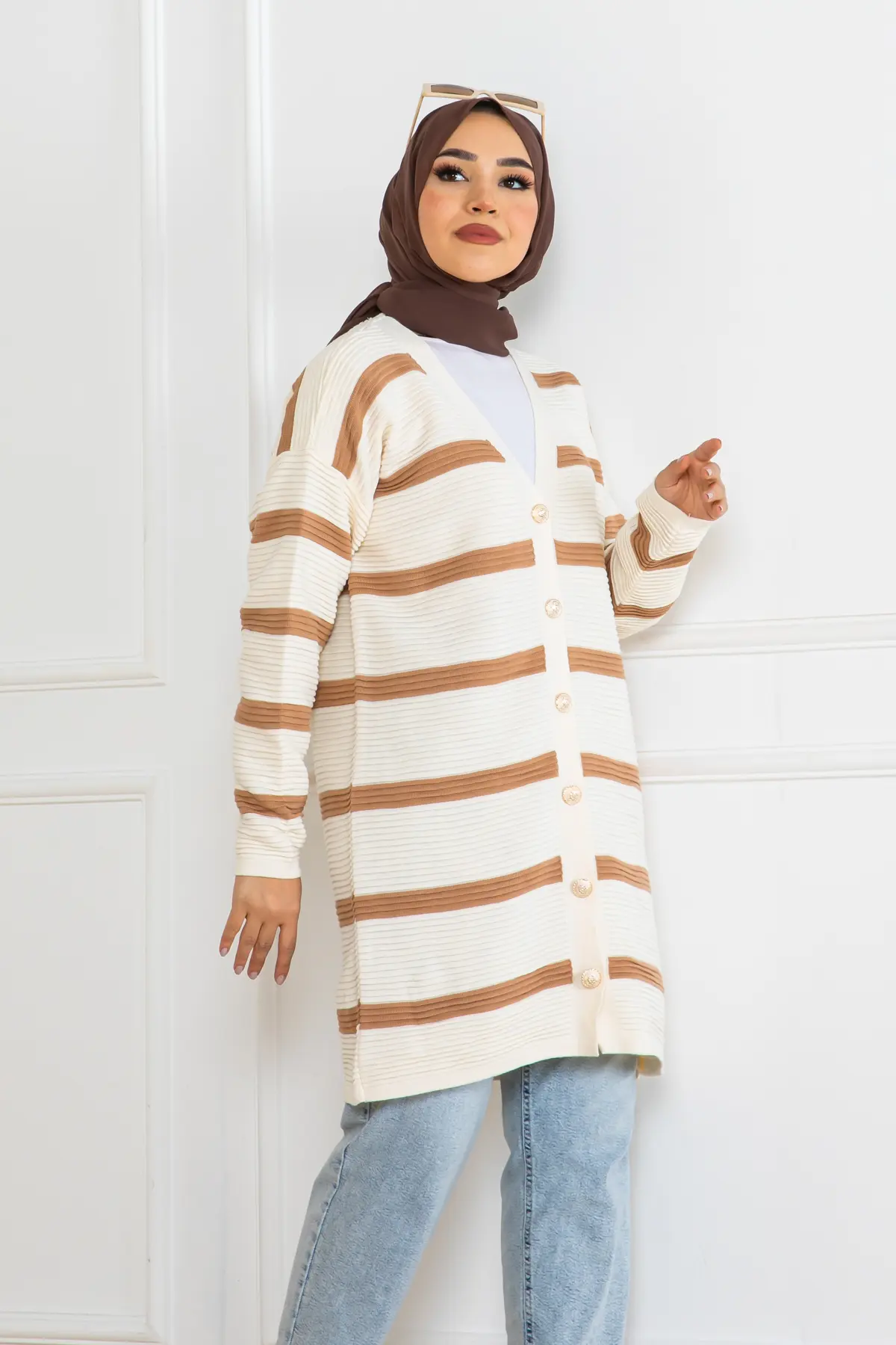 Fitilli Çizgili Triko Hırka-detail