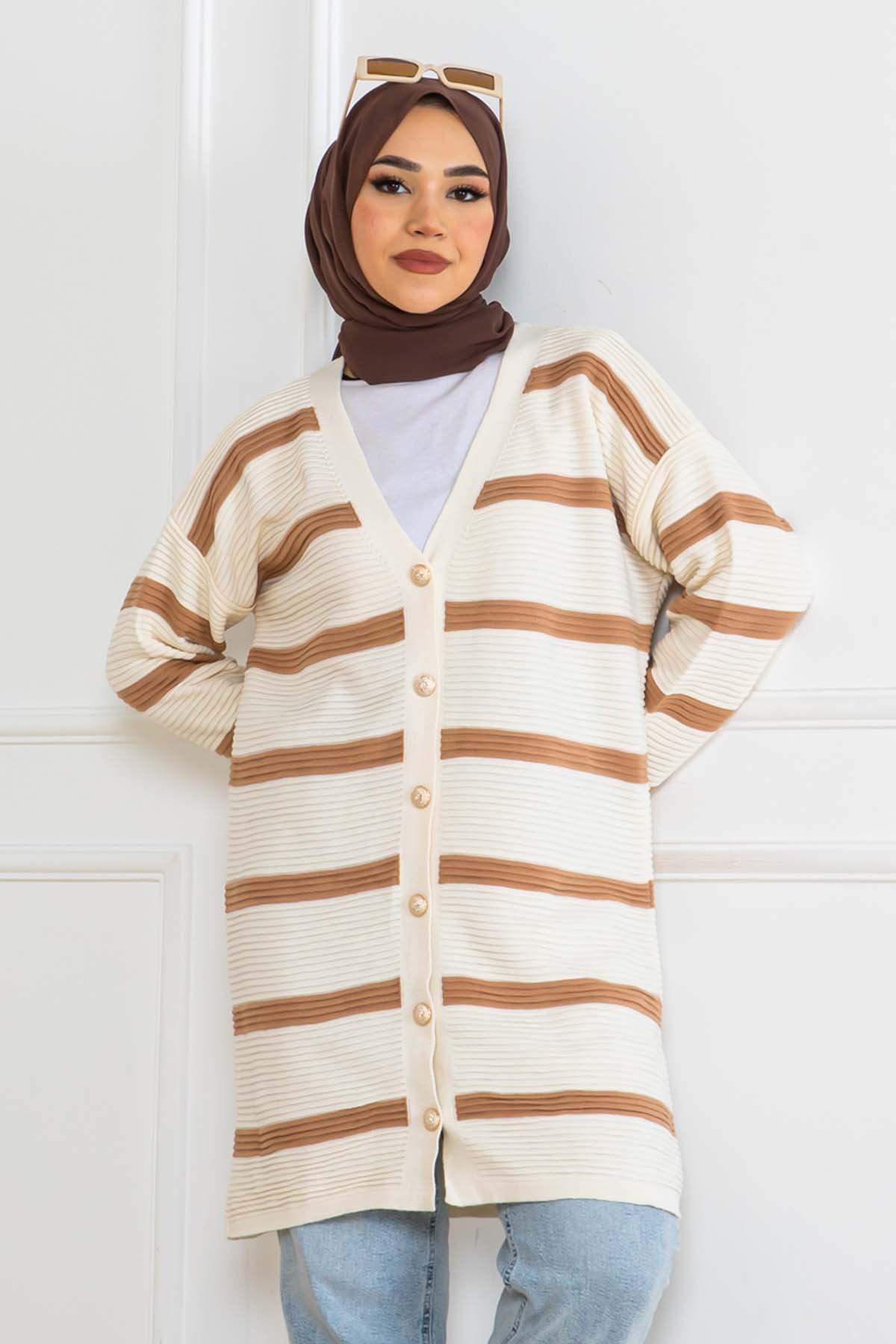 Fitilli Çizgili Triko Hırka