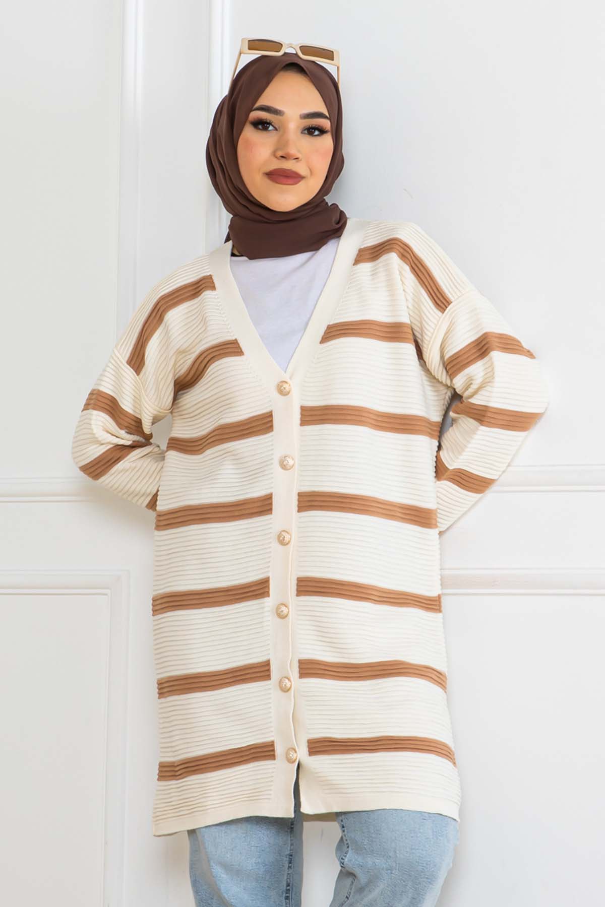 Fitilli Çizgili Triko Hırka