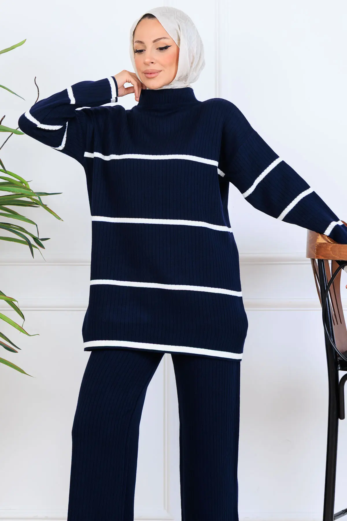 Fitilli Çizgili Triko Takım-detail