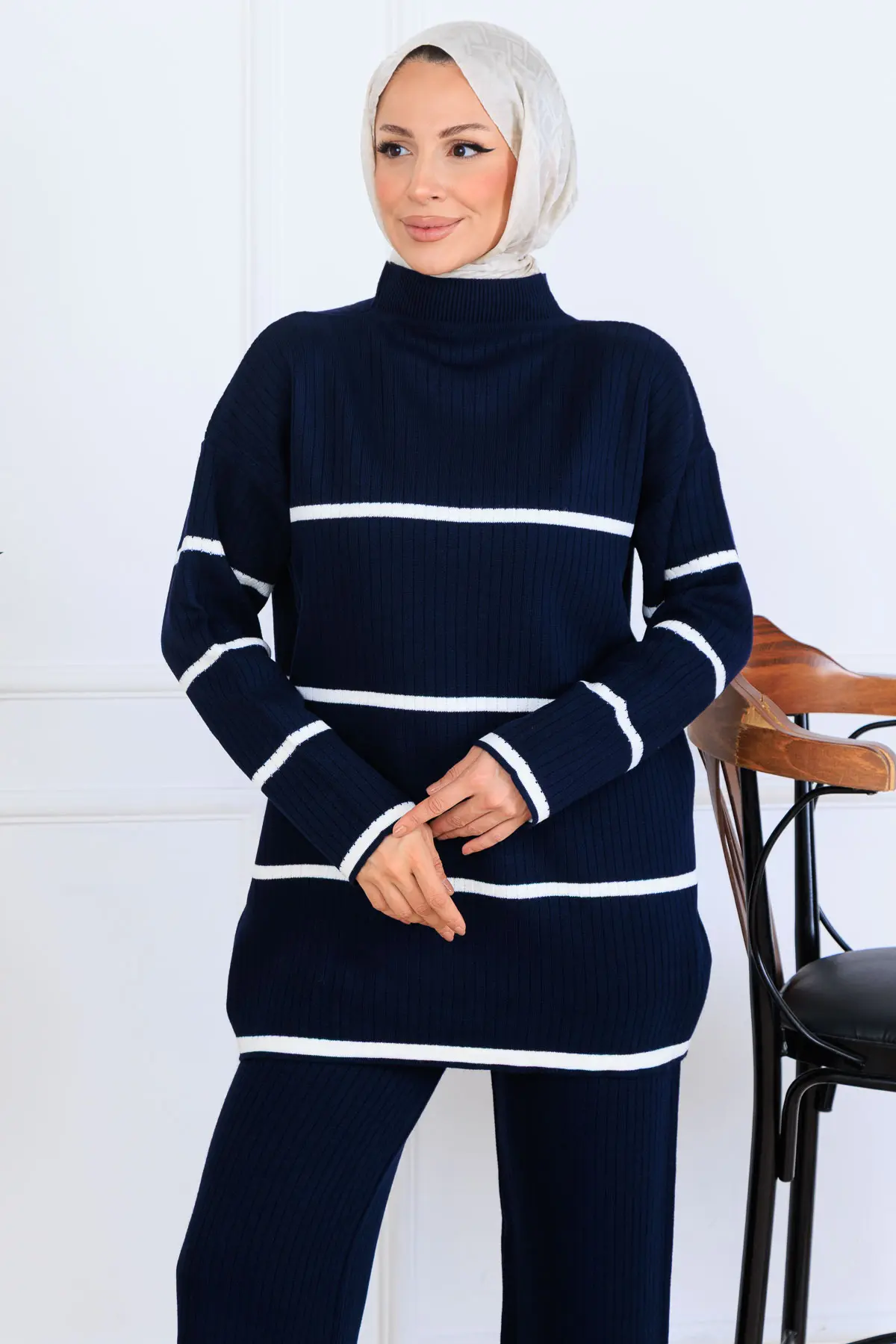 Fitilli Çizgili Triko Takım-detail