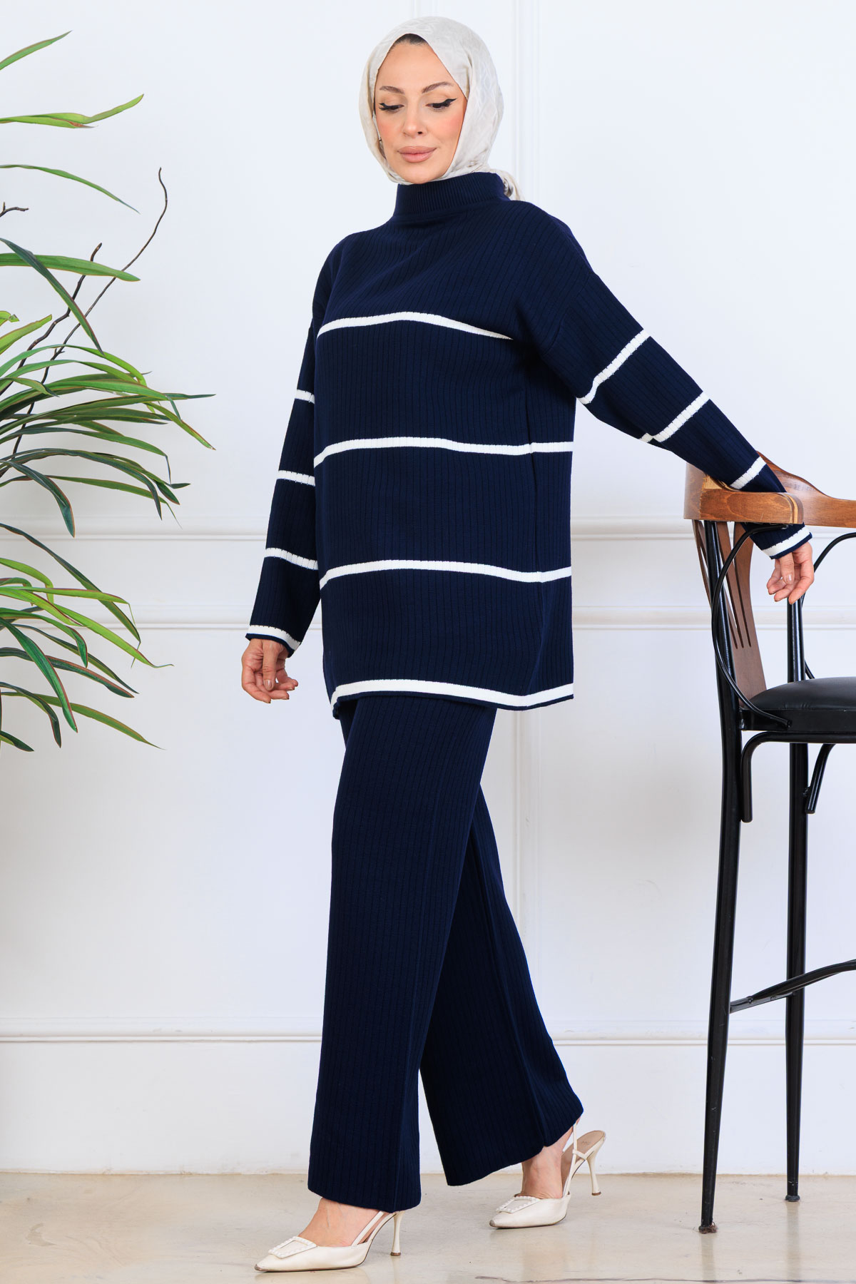 Fitilli Çizgili Triko Takım