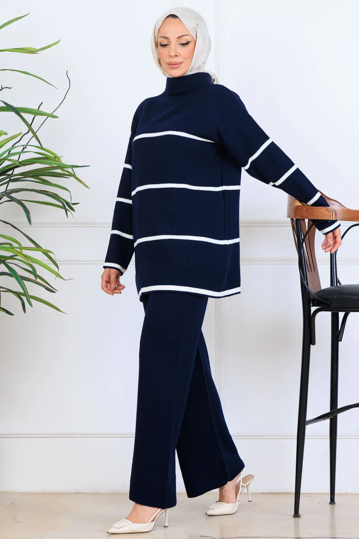 Fitilli Çizgili Triko Takım