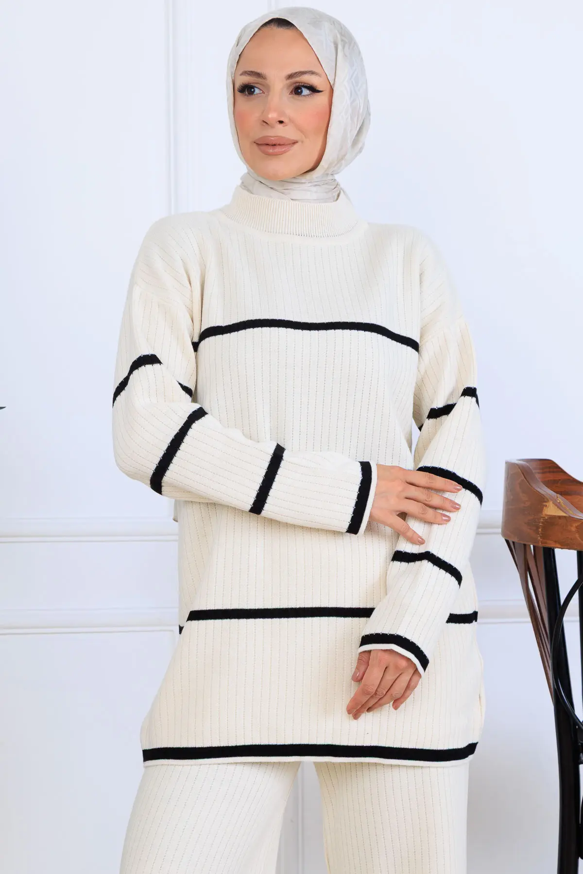 Fitilli Çizgili Triko Takım-detail