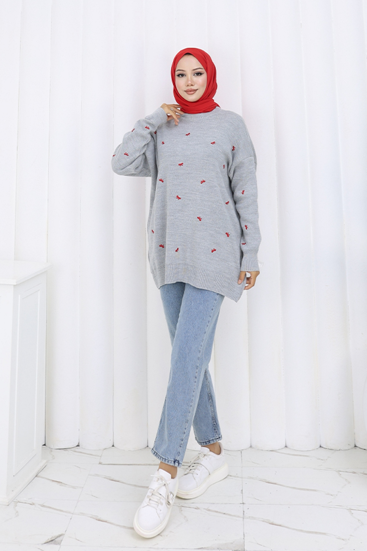 Bow Patterned Knit Sweater