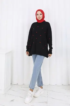 Fiyonk Desenli Triko Kazak