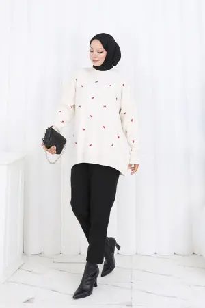 Fiyonk Desenli Triko Kazak