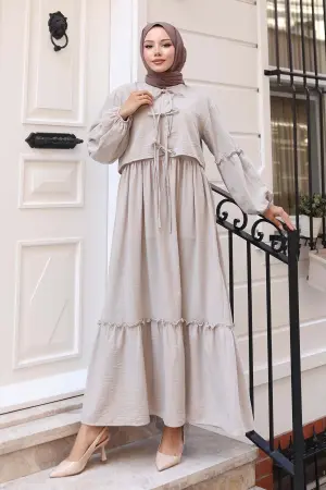 Fiyonk Detaylı Elbise Takım