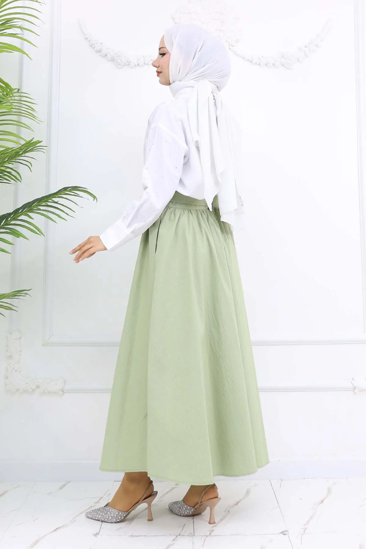 Fiyonk Detaylı Kloş Etek Çağla 2197-detail