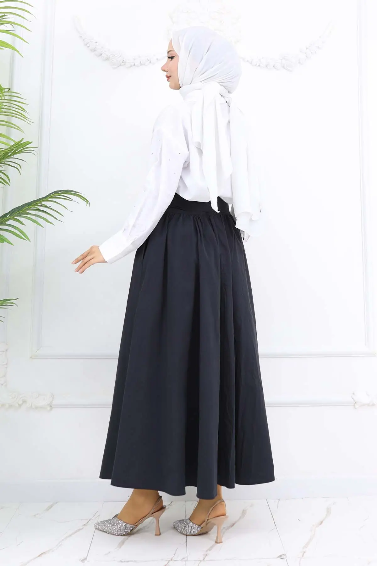 Fiyonk Detaylı Kloş Etek Siyah 2197-detail