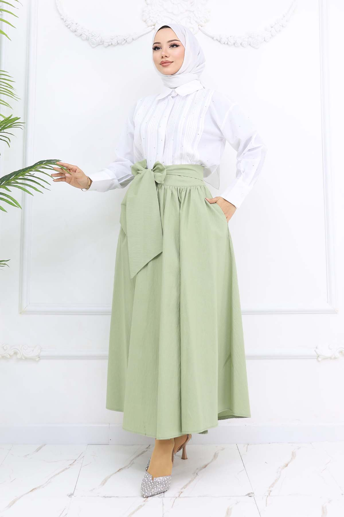 Flared Skirt With Bow Detail