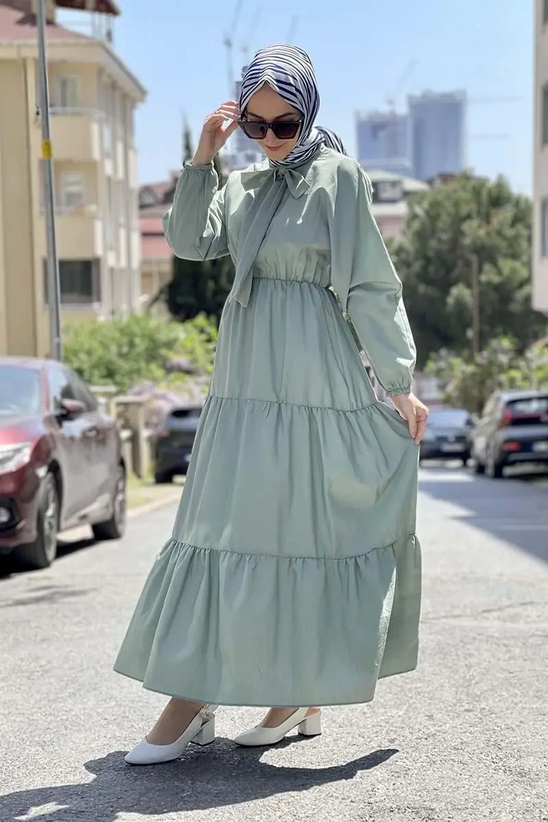 Bow Collar Hijab Dress-detail