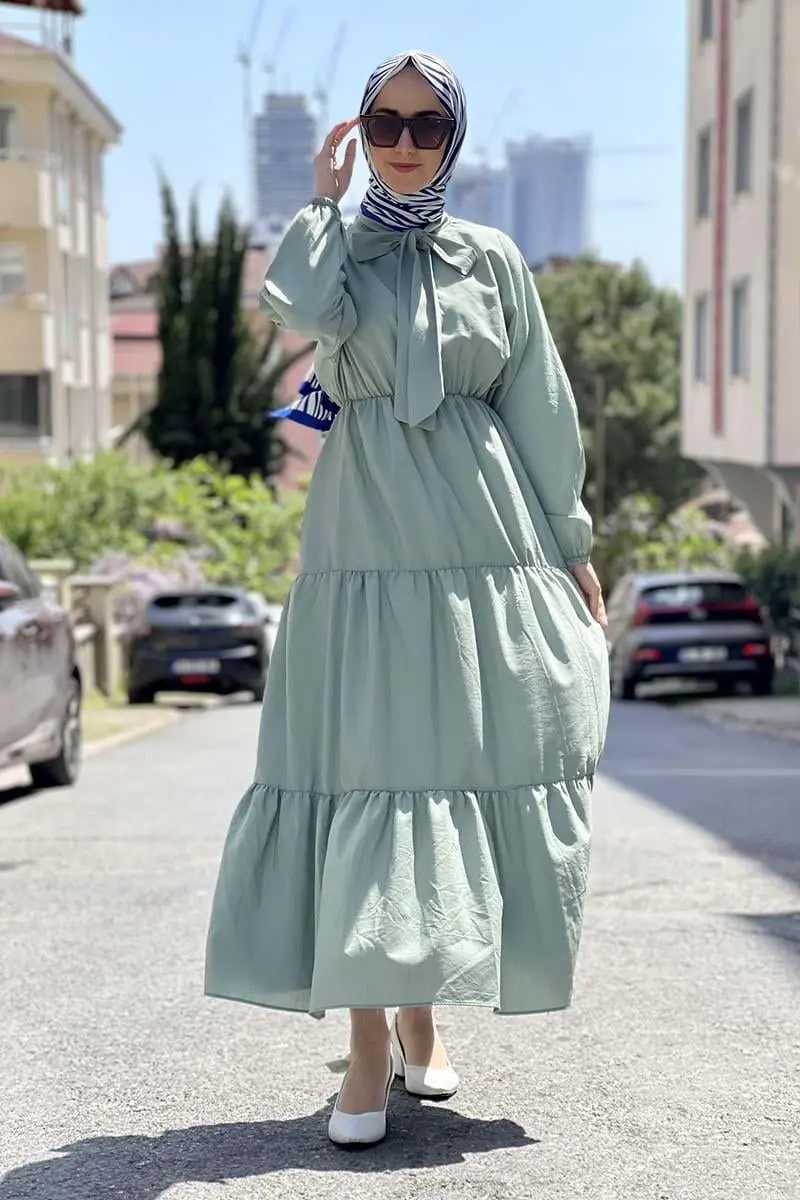 Bow Collar Hijab Dress-detail