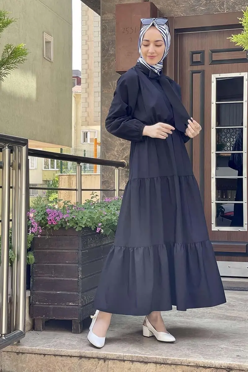 Bow Collar Hijab Dress-detail