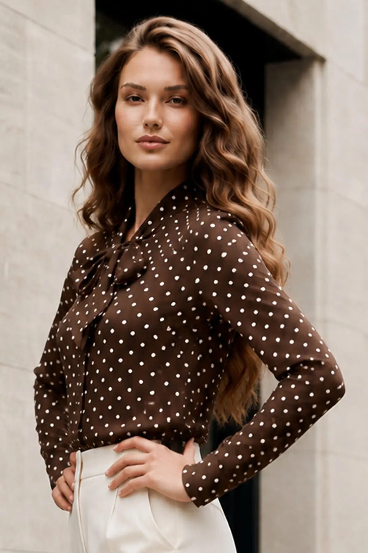 Fularlı Puantiyeli Gömlek-detail