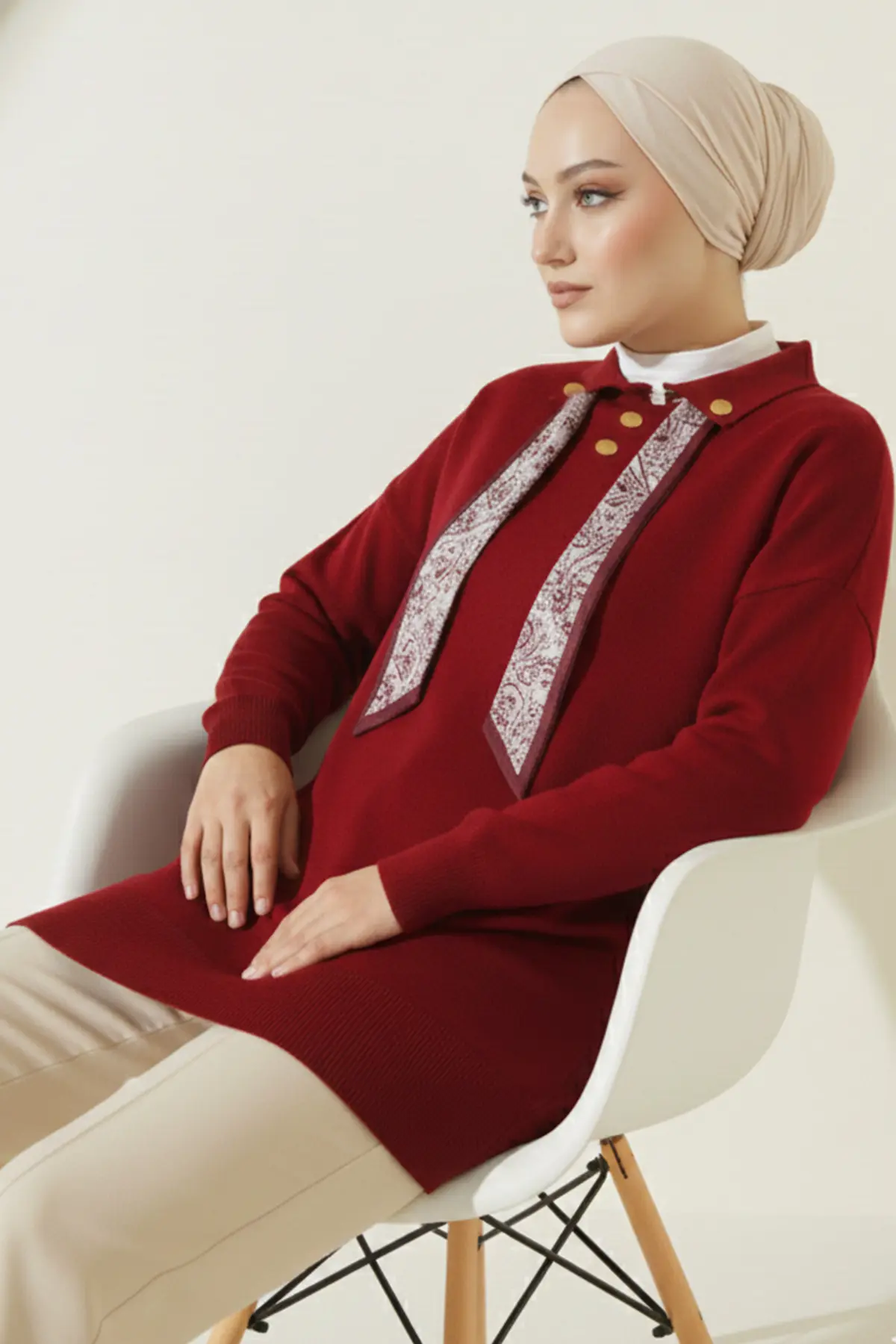 Knitted Tunic With Scarf-detail