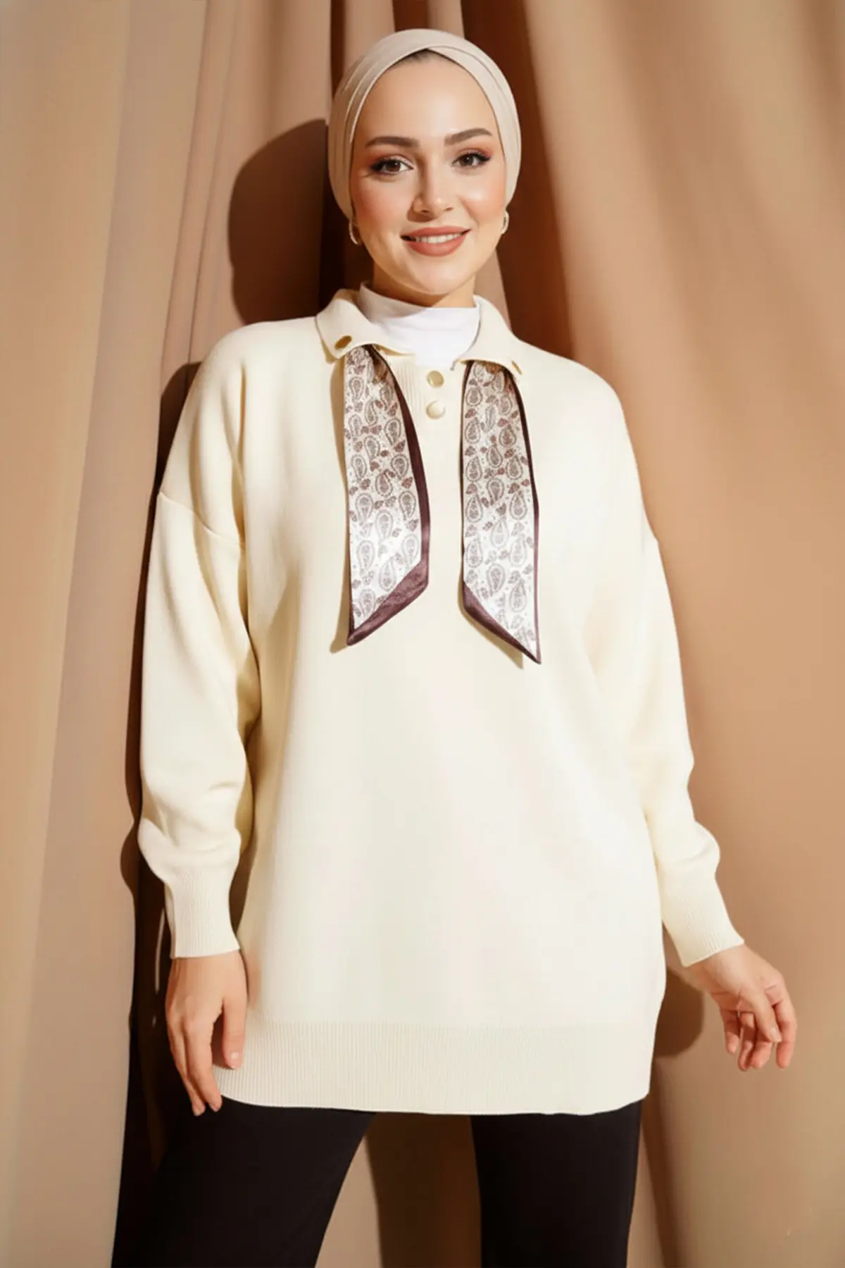 Knitted Tunic With Scarf-detail