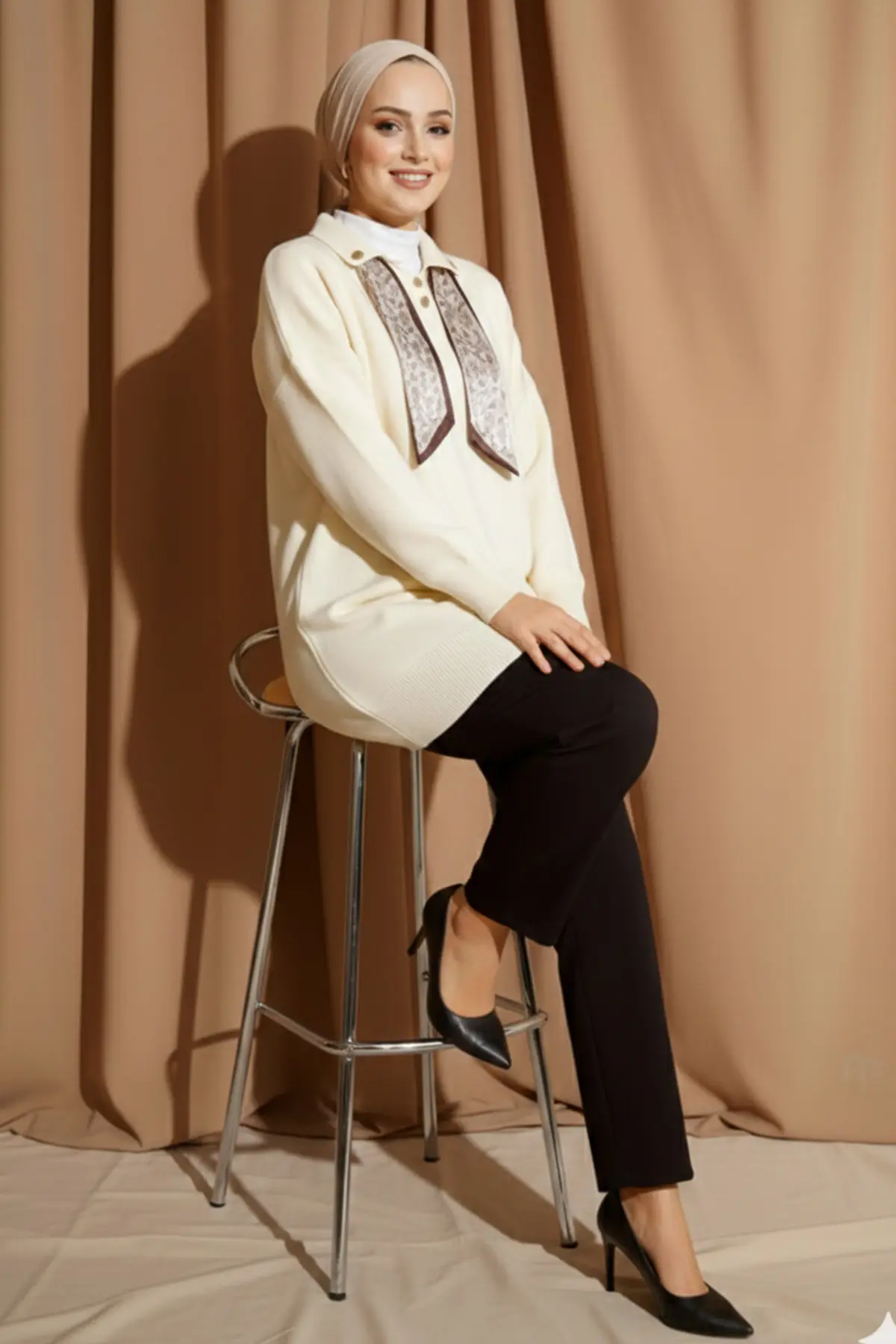 Fularlı Triko Tunik