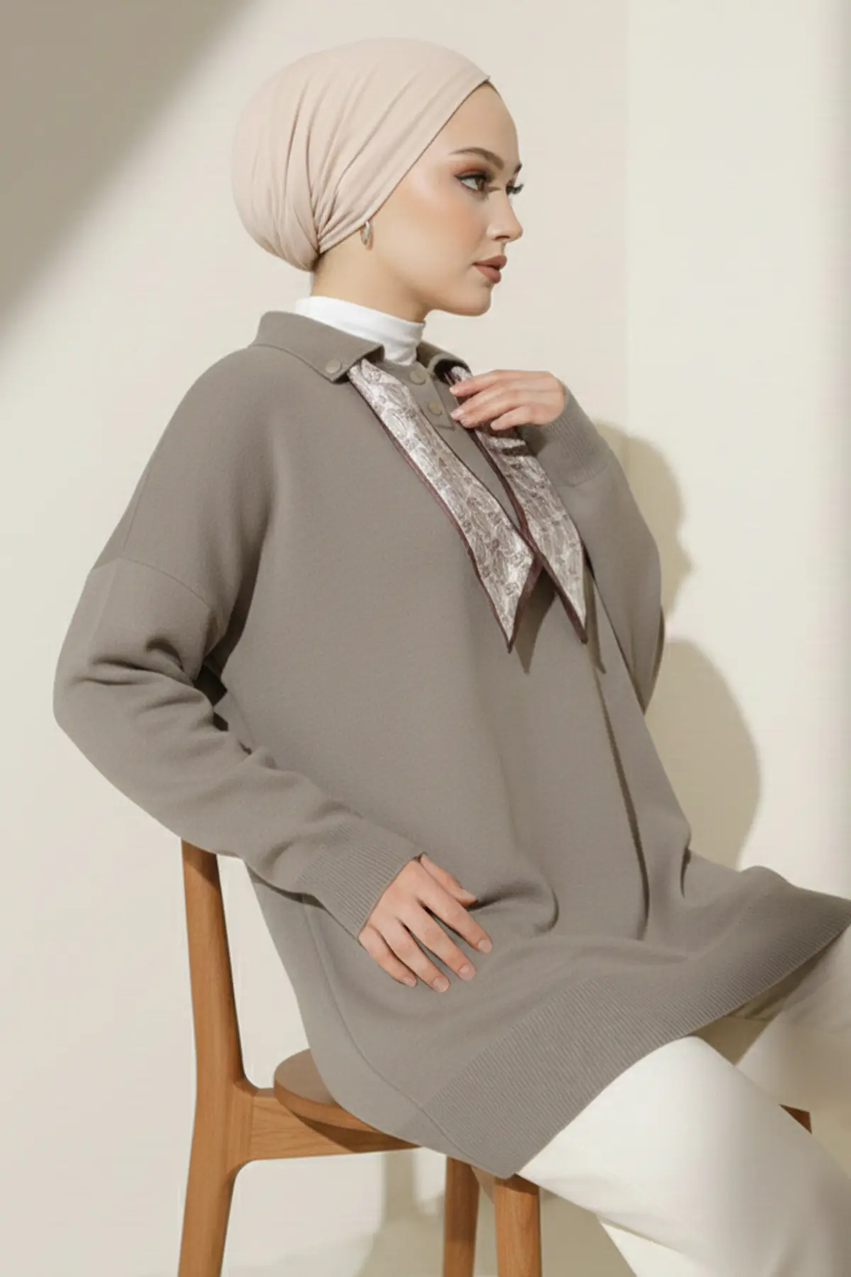 Knitted Tunic With Scarf-detail