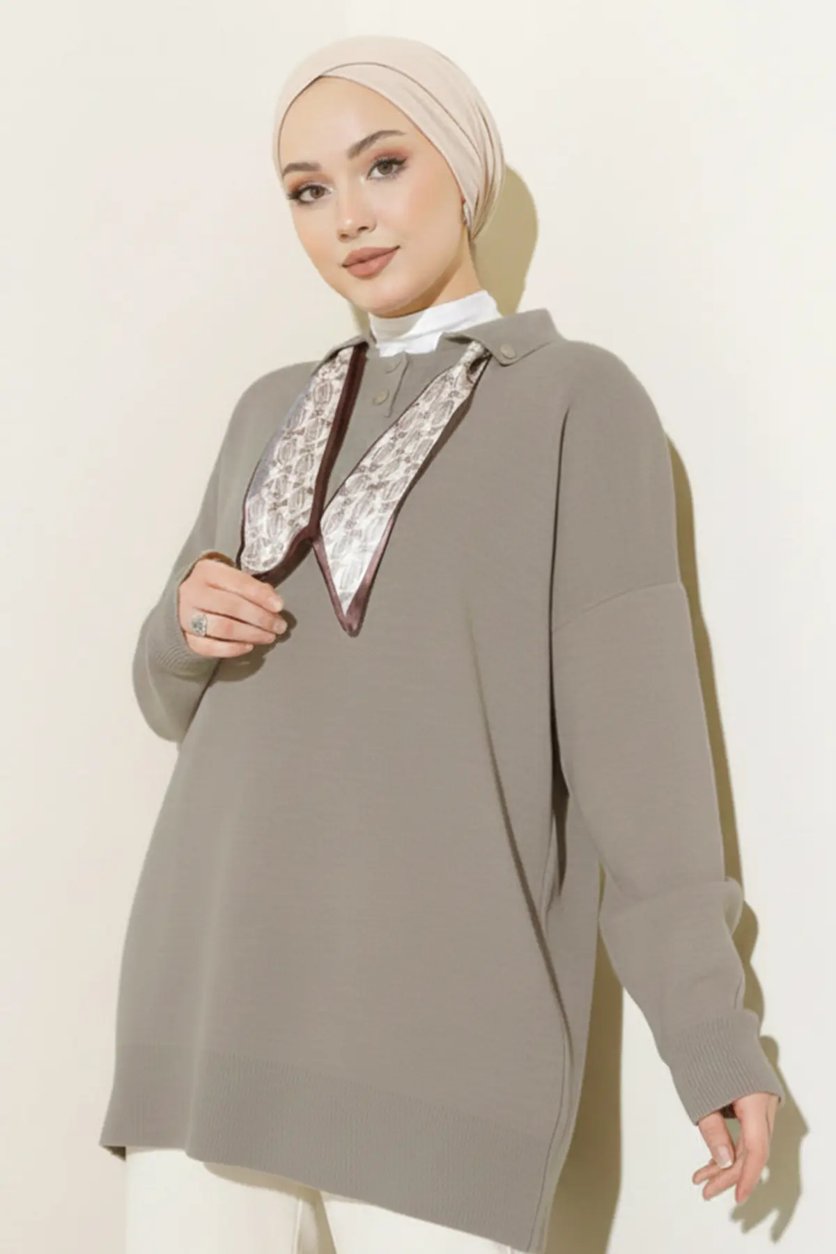 Knitted Tunic With Scarf-detail