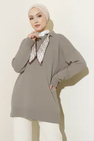 Fularlı Triko Tunik