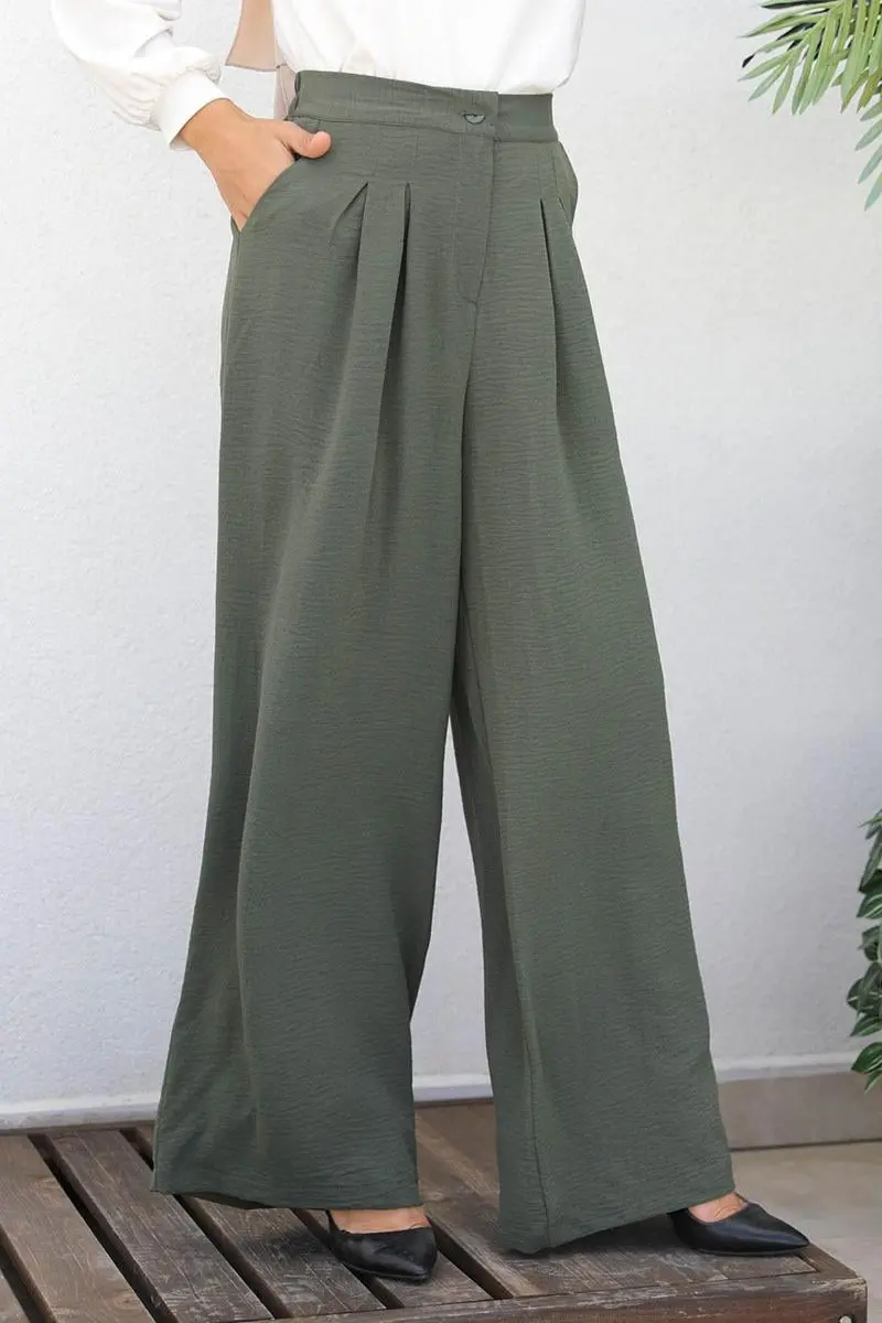 Geniş Paça Büyük Beden Pantolon Haki-detail