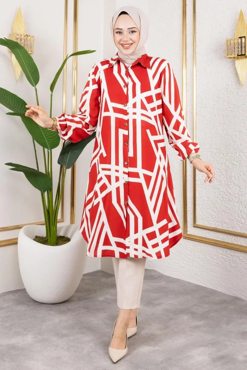 Geometrik Desen Viskon Tunik-detail