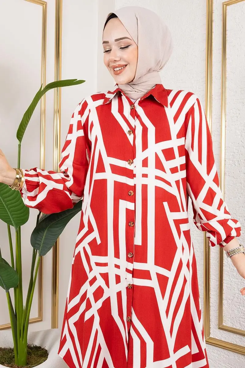 Geometrik Desen Viskon Tunik-detail