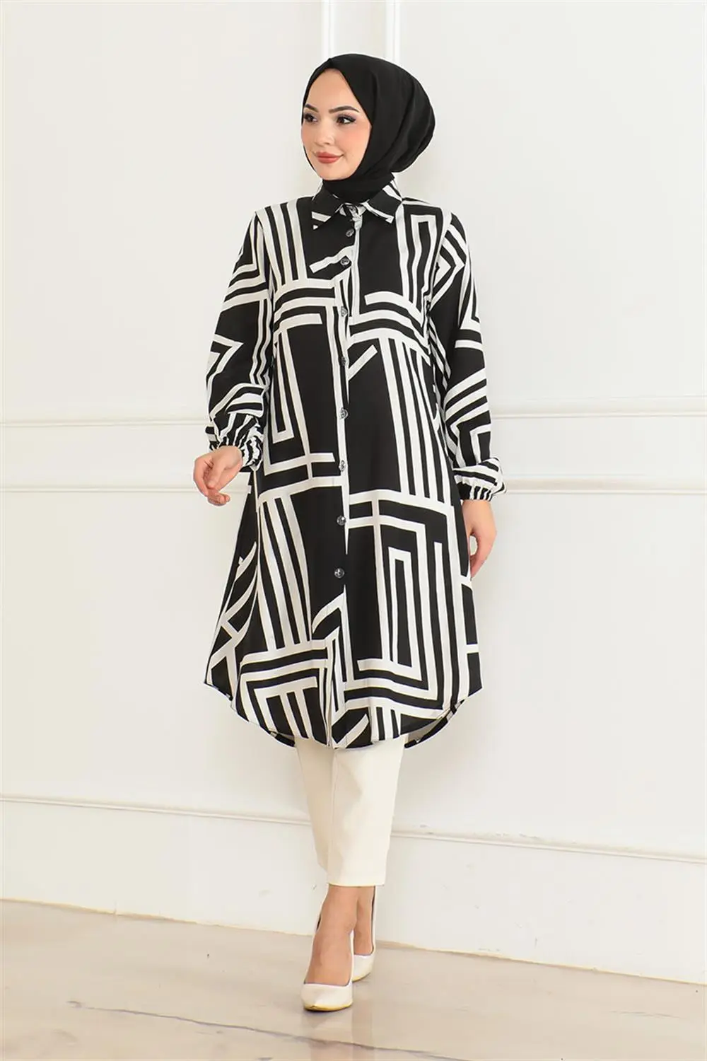 Geometrik Desen Viskon Tunik-detail