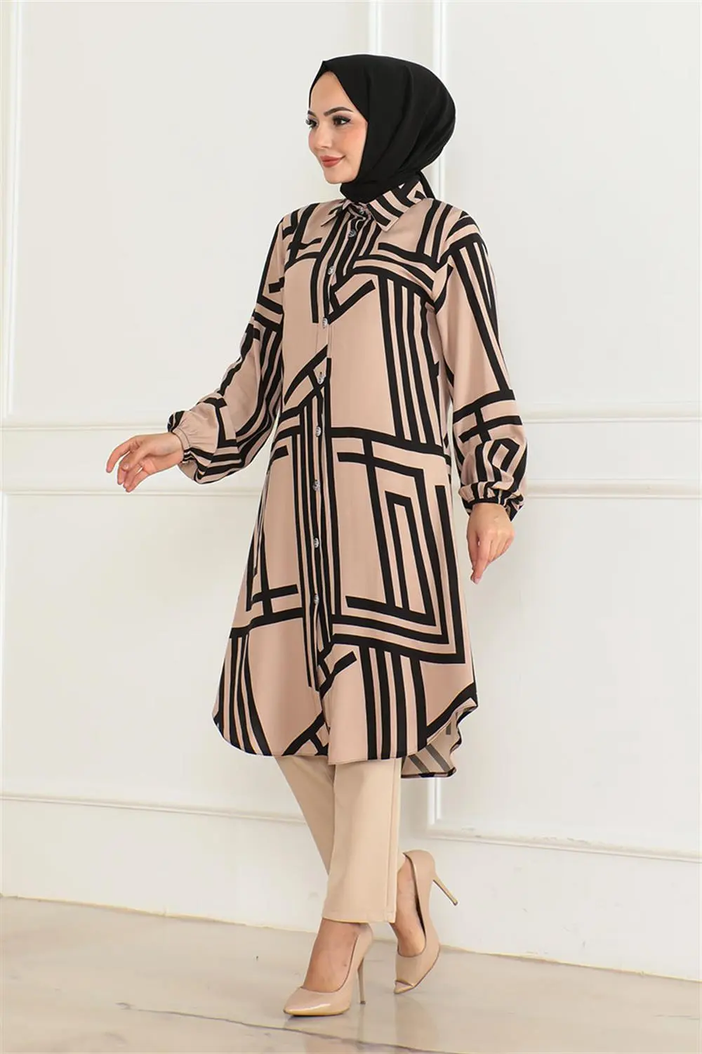 Geometrik Desen Viskon Tunik-detail