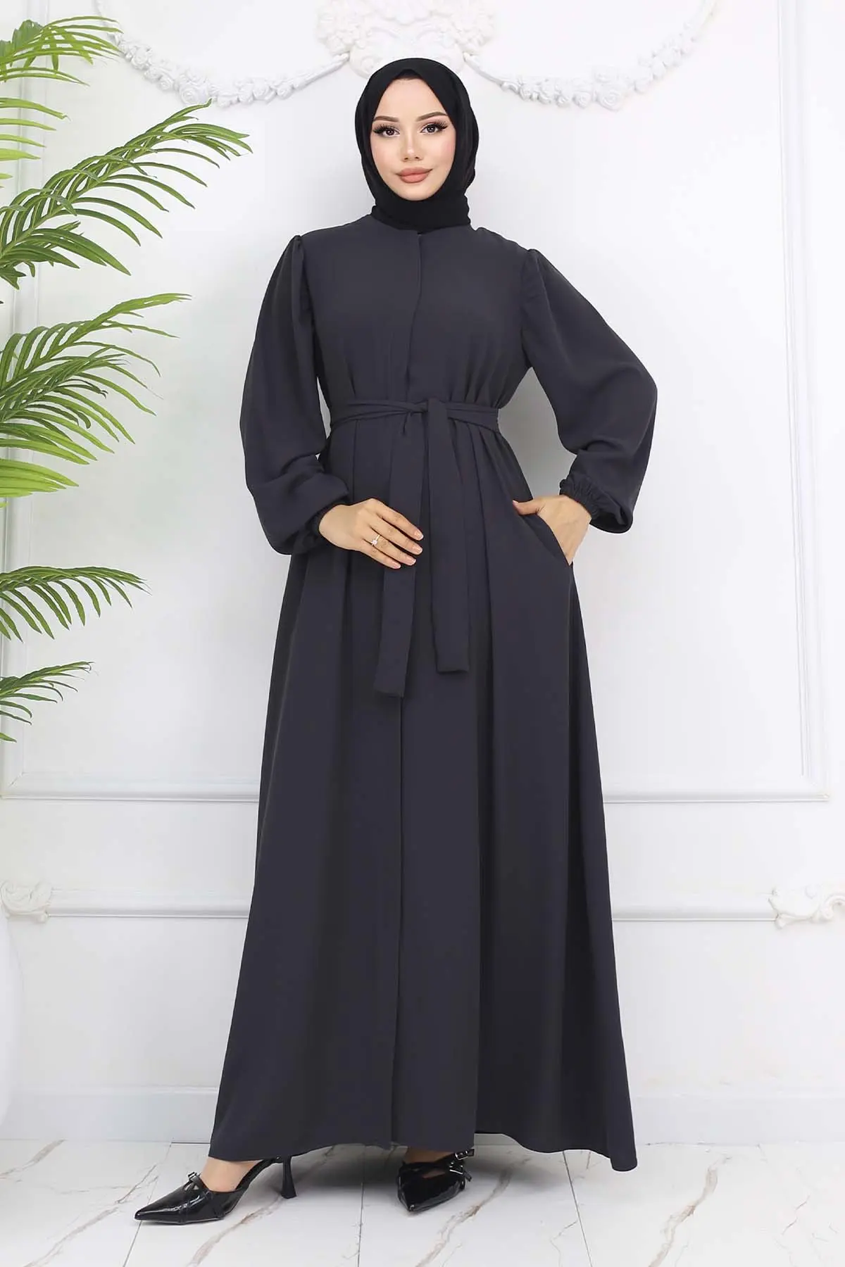 Hidden Zipper Belted Abaya