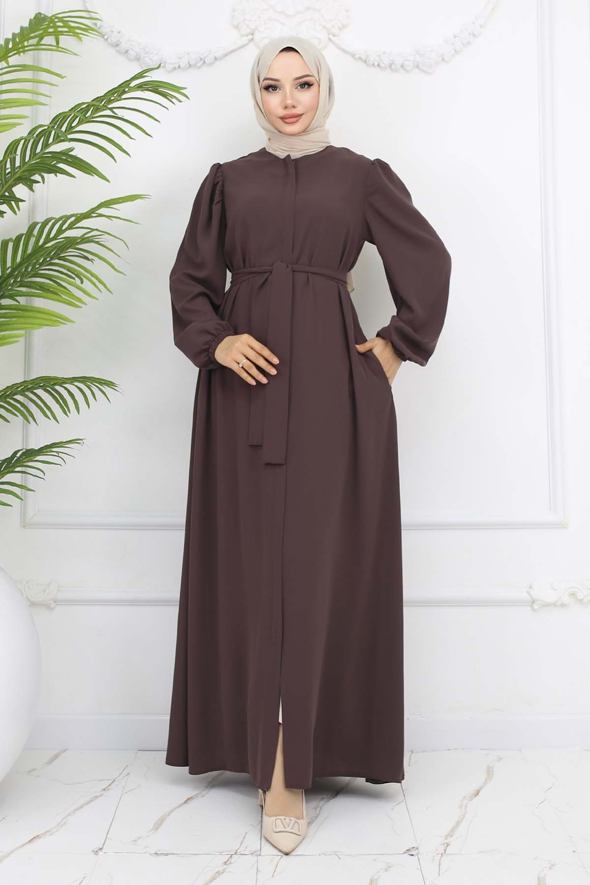 Hidden Zipper Belted Abaya