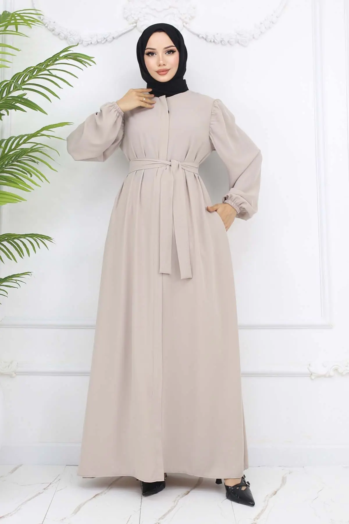 Hidden Zipper Belted Abaya