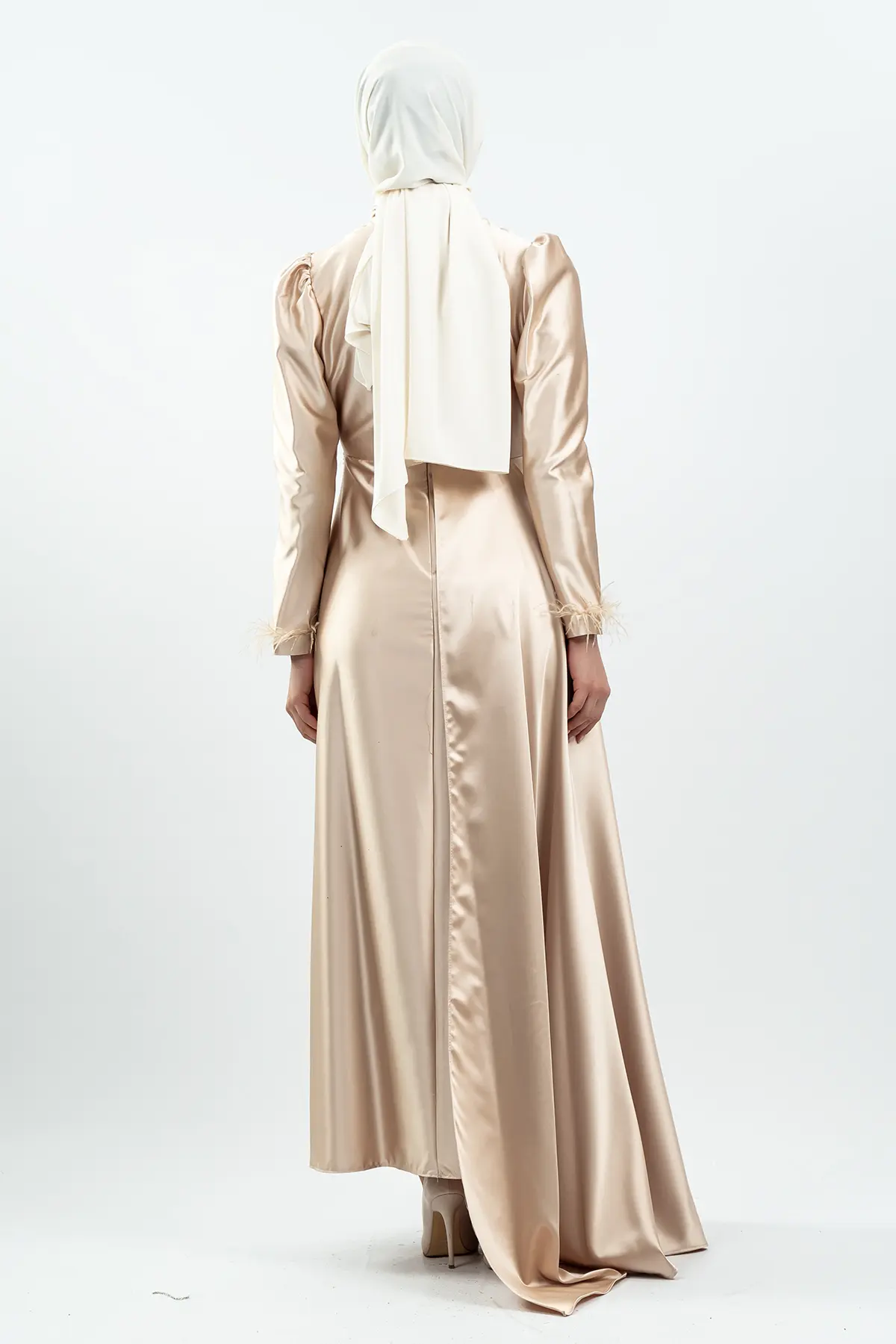 Gold Taşlı Saten Bordo Abiye Elbise-detail