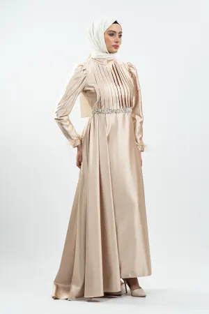 Gold Green Satin Evening Dress