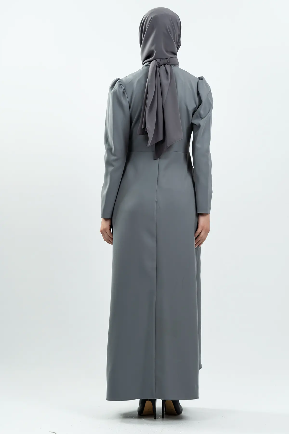 Gri Taş Detaylı Abiye Elbise-detail