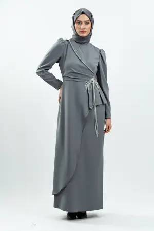 Grey Stone Detailed Evening Dress