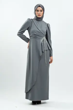 Grey Stone Detailed Evening Dress